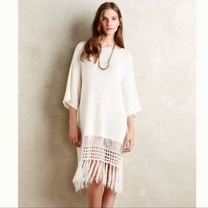 ANTHROPOLOGIE x MOTH Cream Crochet‎ Fringed Macrame Sweater Dress Size XSP